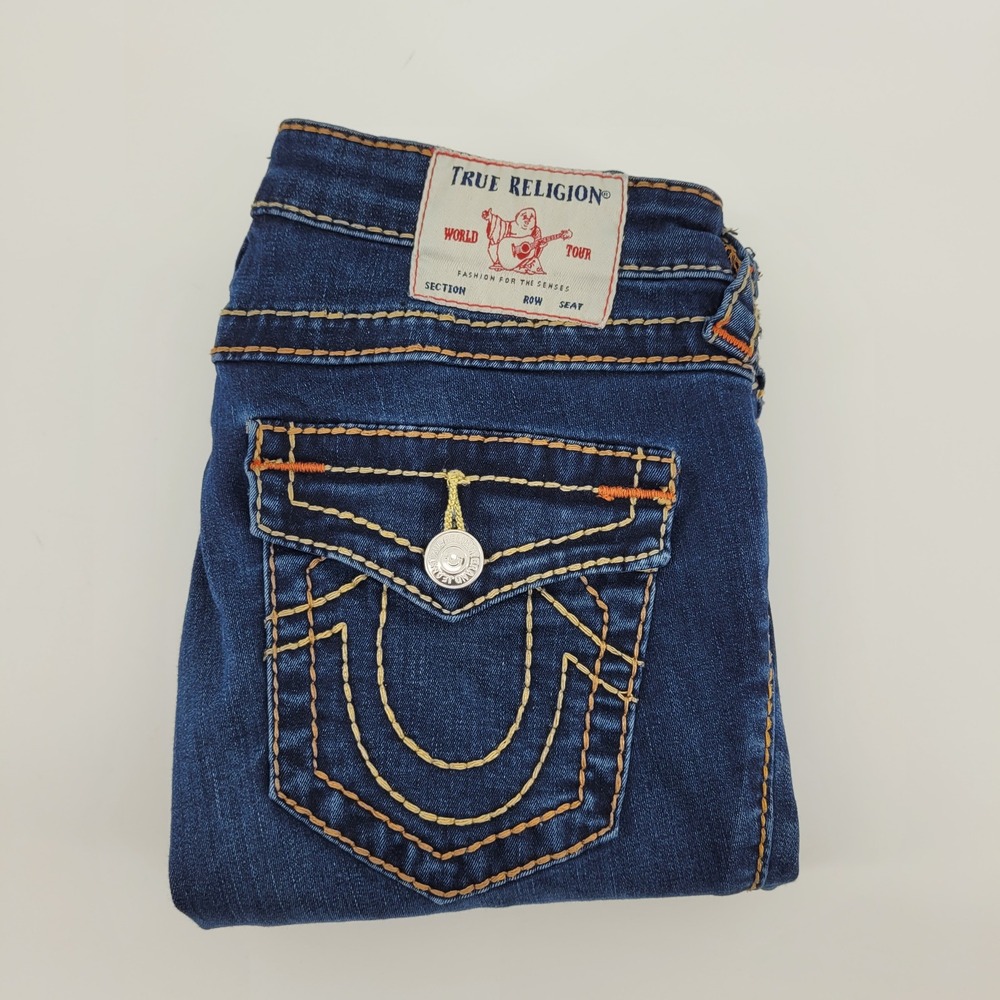 True Religion Stella Skinny Jeans 28 Blue Low Rise Big T Stitch Womens